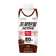 정식품 그린비아 프로틴밀 액티브 초코맛 프로틴음료 고단백질영양설계 아르기닌 저당설계, 36개, 250ml