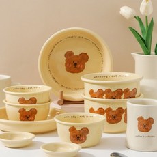 하이숲 곰돌이 그릇세트 밥 국그릇 접시 소스볼 4종세트 식기 홈카페 집들이 파티데코, 크루아상