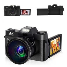 7500W 5K 영상 초고화질 카메라 WIFI 전송 3인치 사이드 플립 스크린 초고화질 디지털 디카 + 64G SD카드 + 한국어 설명서, 블랙