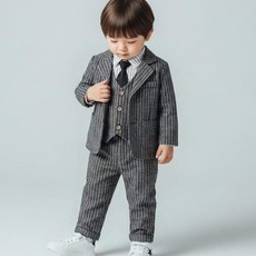 몽실이 핀스트라이프 정장 4pcs 세트 남아 아기 봄 가을 돌 촬영 의상 옷 선물 상하세트
