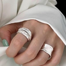 골드지아 실버 볼드 레이어드 패션 반지 [2P 세트]