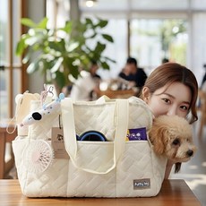 퍼피허그 강아지 고양이 이동 산책 가방 대용량 슬링백 이동장 반려동물 애견 캐리어 + 구성품, 1개, 아이보리