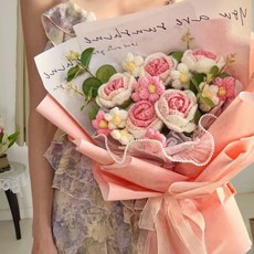 크르디니스 DIY 시들지 않는 뜨개 꽃 다발 졸업 크리스마스 기념일 선물, 1개, 옐로우