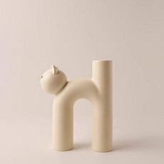 도자기 꽃병 고양이 꽃병 귀여운 장식물, Beige