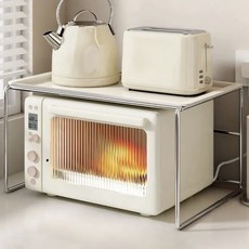 미드센츄리 철제 전자레인지 선반 파스텔트레이 포함, 베이지