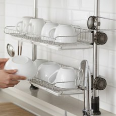 [KS한국] 프리미엄 튼튼강력슬림 기둥 식기건조대 주방선반 600A, 1개, 실버/블랙, 2단