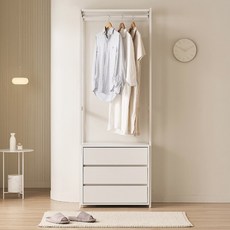 레이디가구 에어랙 철제 드레스룸 시스템옷장 600 3단 서랍 행거, 화이트