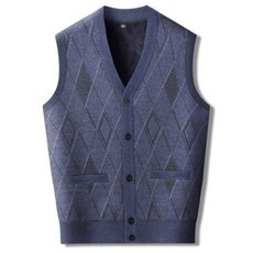 ROYALBELLE 남성 중년 브이넥 니트 보온 조끼 따뜻한 기모 버튼 베스트 F0111029