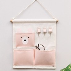 무드바이캣 벽걸이 곰돌이 수납걸이, 핑크색
