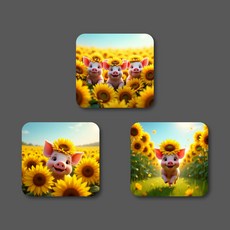 돈들어오는 행운 재물 풍수 인테리어 해바라기 복 돼지 자석액자 집들이 개업 3종 세트