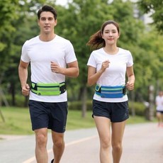 런닝벨트 물통 휴대폰 이어폰 케이스 수납 가능한 경량 러닝힙색, 3개, 그린+블루