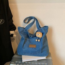 IF YOU 데님 포켓 토트백 에코백 지퍼형 여성 숄더백 캐주얼 데일리 가방 2color