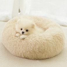 강아지 보들보들 마약 모찌 방석 도넛 원형 쿠션 꿀잠 애견 털매트 60cm, 베이지
