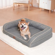 EMME 강아지 베드 청소가 쉬운 방수 펫 베드 소파 세탁 가능한 통기성 좋고 눅눅하지 않은 베개 포함 쿠션감이 뛰어난 고반발 노령견 강아지 고양이 다둥이 사육용 분리 가능한 커버, 1개, Waterproof Type- Gray