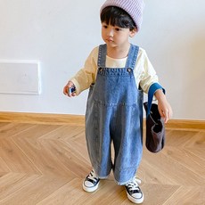 [KC인증 당일출고]베스더스 유아 여아 남아 신생아 아기 오버핏 와이드 멜빵 바지 오버롤 청바지 배기 팬츠 50일 200일 조동모임 문센룩