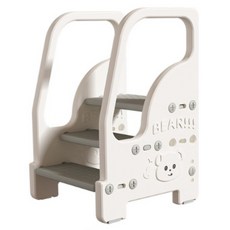 ZH지호 곰돌이 유아용 2단 3단 아기디딤대, 회백색2단