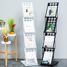 접이식 잡지꽂이 A4 잡지 카달로그 리플렛 매거진랙 접이식 거치대 진열대, 화이트, 4단