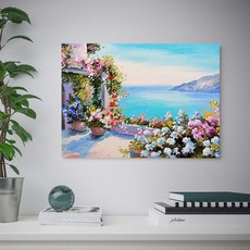 이젤아트 인테리어 캔버스 그림 액자 지중해 유화 5.햇살 아래 피어난 꽃길