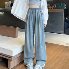 GOYES 여성용 하이웨스트 쿨링 와이드 청바지