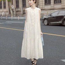 ZAJA 레이스 민소매 롱원피스 여름 시원한 통기성 데일리 원피스
