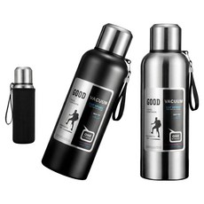 코코리브 스텐316 보온보냉병 파우치 세트, 1개, 1000ml, 블랙