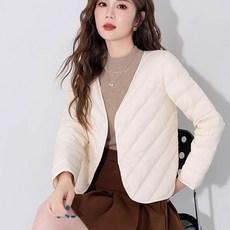 ROYALBELLE 여성 가벼운 순색 보온 이너 아우터 브이넥 싱글버튼 긴팔 패딩 자켓 Z0102403