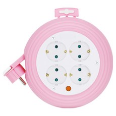 러그박스 4구 원형멀티탭 납작코드 이지콕, 3m, 핑크, 1개