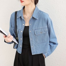 나바바 NC395 여성 데일리 얇은 크롭 데님 긴팔 자켓 셔츠