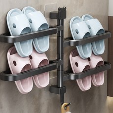 태양유통 무타공 다용도 접착식 부착식 현관 회전식 신발정리대, 블랙, 1개