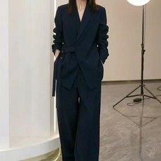 FANSYLI 여성 빅사이즈 정장 세트 7XL 하객룩 심플 블레이저 재킷+하이웨이스트 와이드 팬츠 투피스 봄가을 데일리 캐주얼 통근 세트 XR2512D15