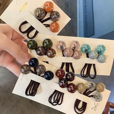 양파레이디 [14p 세트] 여아용 방울머리끈 브라운 고탄력 고무줄 반짝반짝 구슬 헤어끈 7쌍