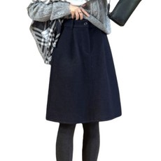 Makone 여성 가을 겨울 H라인 하이웨스트 모직 미디 스커트