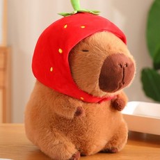 이거내꺼 뚠실 카피바라 인형 거북이가방 딸기모자 포함 애착 대형 동물 모찌 인형, 33cm, 딸기 카피바라, 1개