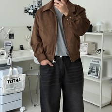 르위 오버핏 스웨이드 세미크롭 트러커 자켓 아우터 카라넥