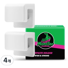 Monster CLEAR GEL 超強力寬版免鑽孔浴室牙膏架, 4個, 白色