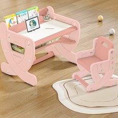 BESTAR 유아 아기 책상 의자 + 화이트보드 + 4단계 높이 각도 조절 + 책꽂이, 분홍색