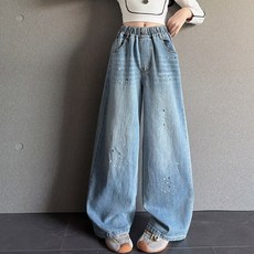 갓피치 봄 가을 주니어 페인팅청바지 와이드청바지 초등학생 워싱청바지