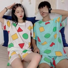 1+1 여름 커플 잠옷세트 짱구 수면잠옷 파자마 홈웨어 빅 사이즈