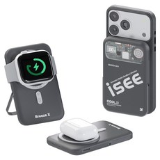 아이시(isee)맥세이프 준고체 보조배터리 10000mAh CCC 인증 3in1 냉각 15W 무선충전 22.5W 고속충전 애플워치 갤럭시워치 브리즈X, 블랙