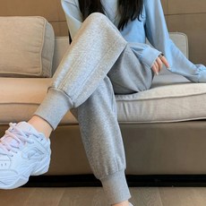슬림소녀 여성 겨울 캐주얼 트레이닝 기모 조거 팬츠 편한 밴딩 바지