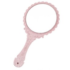 ZZF021y 플라워 패턴 프린세스 손거울 우아한 러블리 빈티지 스퀘어 라운드 미러, 웨이브무늬공주손거울 핑크원, 1개, 핑크 원