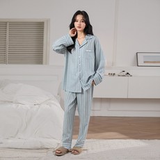 레베로프 긴팔 파자마 여성 남성 잠옷 세트 커플 홈웨어 250915