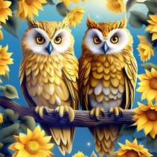 심스타 실십자수 황금 부엉이 해바라기 판다 고양이 4종 도안 패키지, 1개, 1번 황금 부엉이(면사)