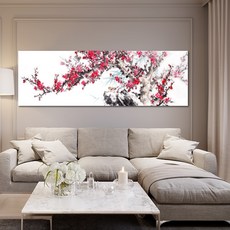 갤러리츠 돈들어오는 화조도 꽃 생기 그림 애정운 동양화 침실 안방 풍수 인테리어, 중형-85x30(가로x세로cm), P106-1-꽃나무와 노니는 새