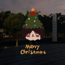 크리스마스 드로잉 무접착식 창문 스티커 윈도우 시트지, 꼬마트리(38x69cm)