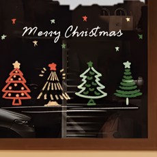 크리스마스 창문 트리 스티커 중형 정전기 비접착 시트지 윈도우 유리창 장식 데코 소품, B