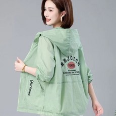 라부라카 중년여성 여름 얇은 후드 바람막이 자켓 자외선차단 루즈핏점퍼 빅사이즈 스포츠 바람막이재킷 엄마옷 7136