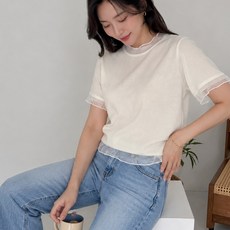 데이로그 시스루 배색 레이어드 반소매 니트 5010