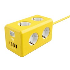 나비 6구 큐브 가로 타워형 멀티탭 USB 4구 고속충전 컨테이너탭 2.0m 고용량 4000W 난연재질 NV202-MTT7, 1개, 비비드옐로우, 2m