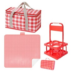 노이조이 감성 돗자리 매트 방수 보냉백 음료캐리어 피크닉 세트, 레드